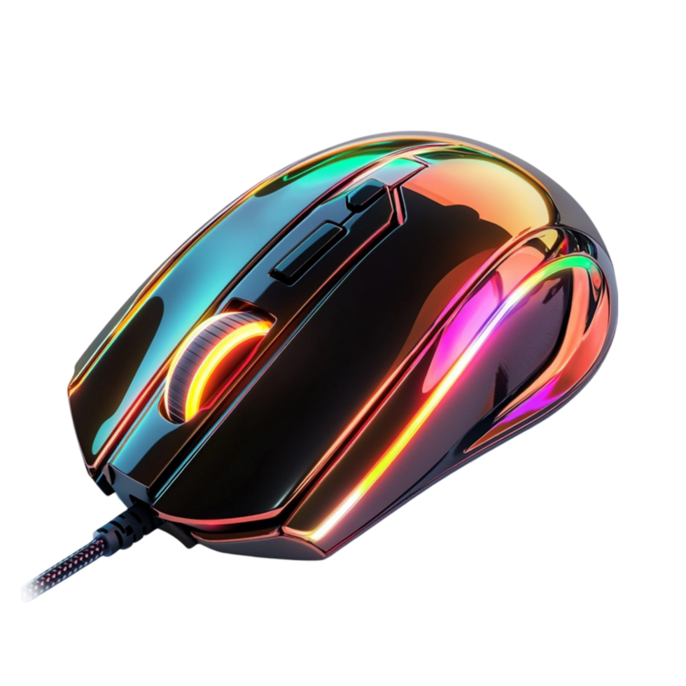 Modern Computer Mouse with Colorful Light on Transparent Background png