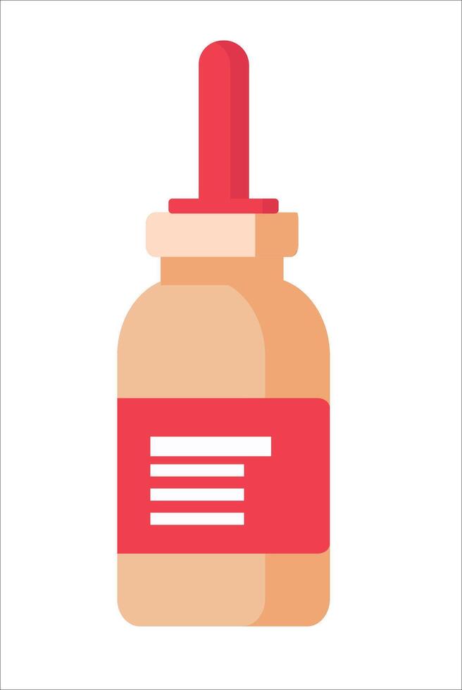 Dropper bottle with an illustration with a red label vector