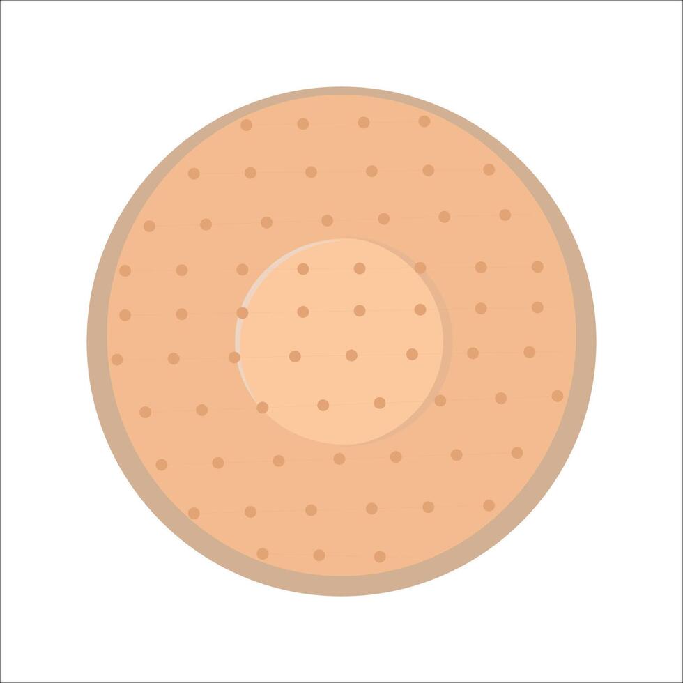 Illustration of round beige adhesive bandage with perforated surface and central padded area on white background vector