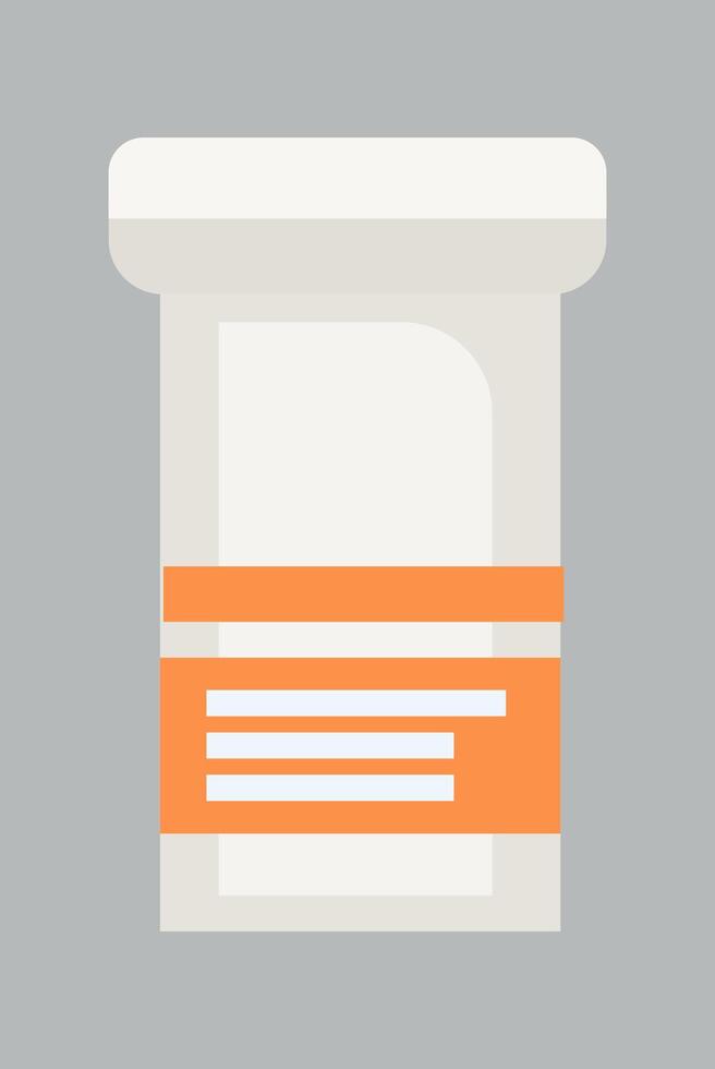 Prescription medicine bottle with orange label on gray background. vector