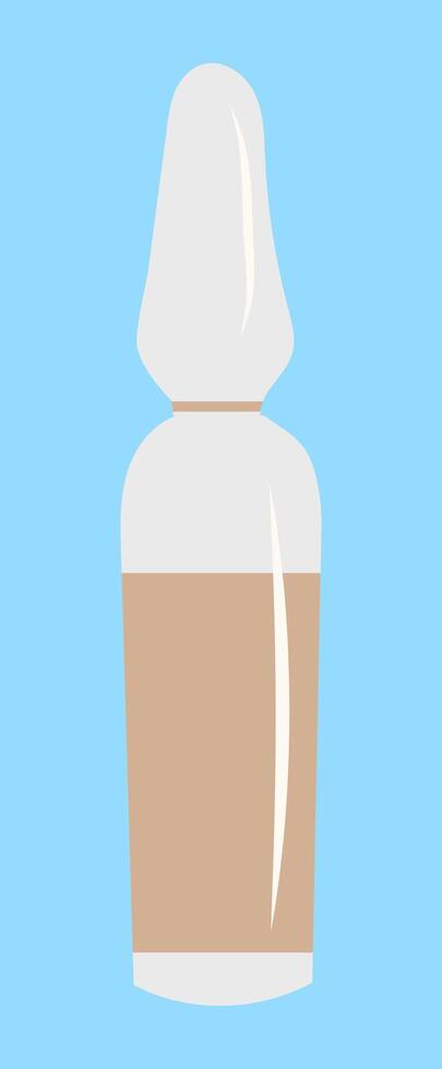 Illustration of a medical ampoule with beige liquid on a blue background vector