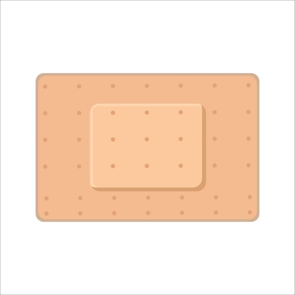 Illustration of rectangular beige adhesive bandage with perforated surface and padded center on white background. vector