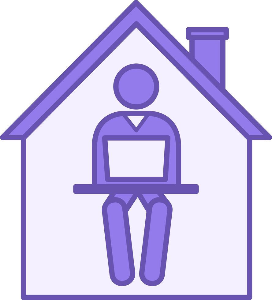 Colored Home Office Icon. Icon. Man Working on Laptop at Home. Freelance, Remote Work. Office Concept vector