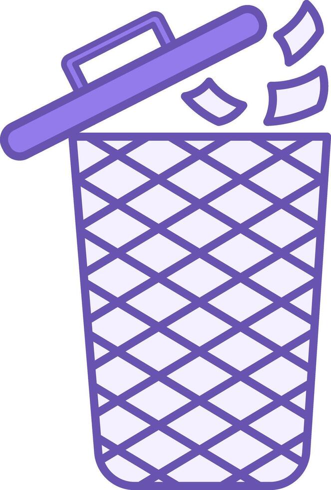 Colored Trash Icon. Icon. Trash Can with Lid and Junk Files. Office Concept vector