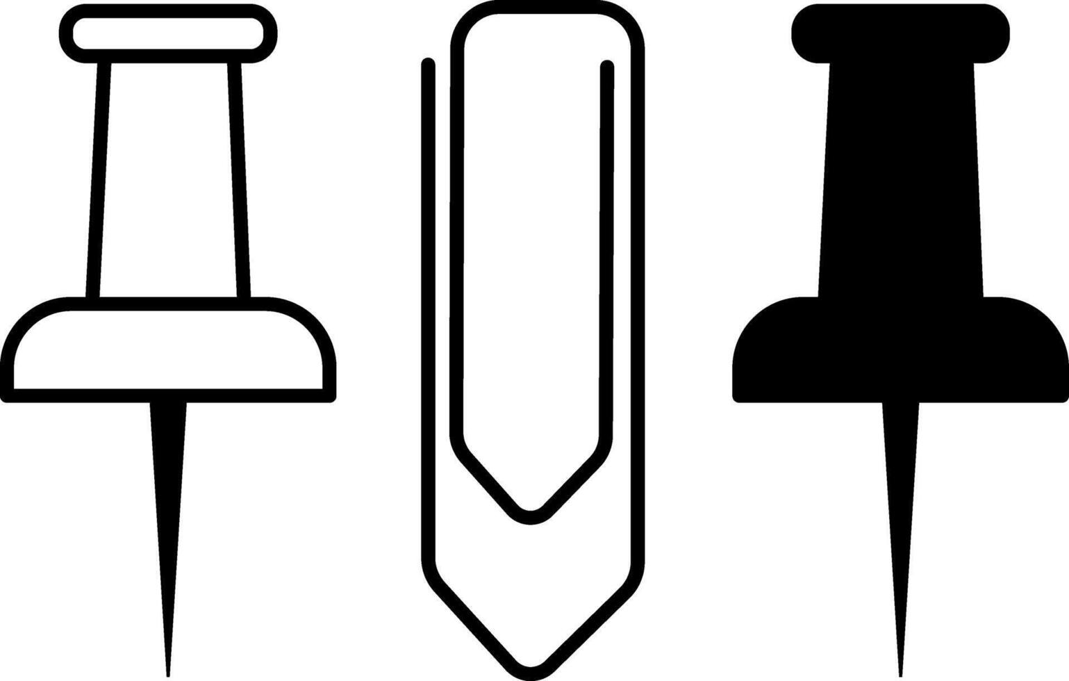 Clip and Pin Icons. Black and White Icon. Stationery. Office Concept vector