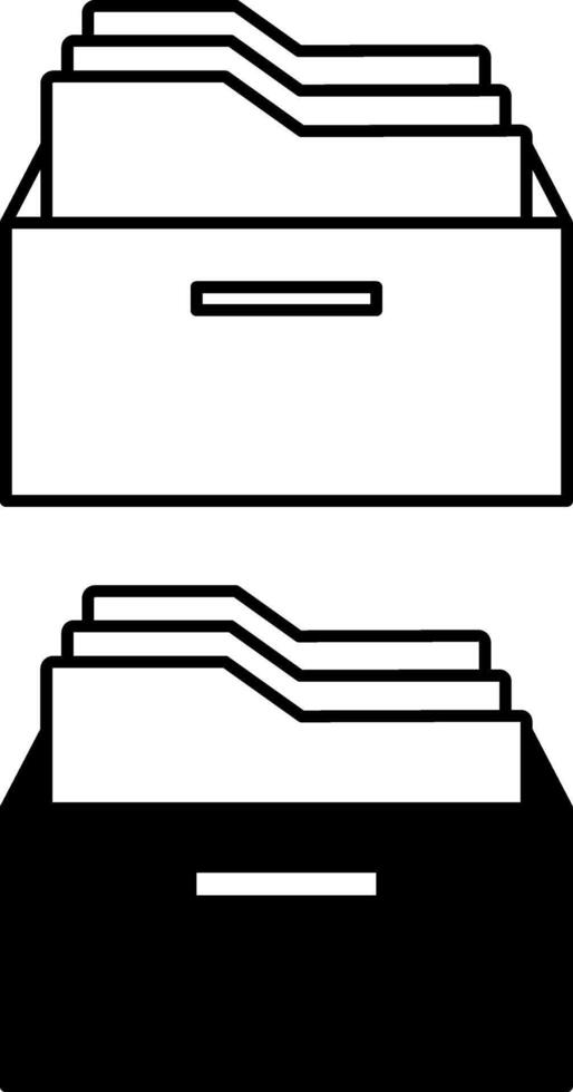 Archive Icons. Black and White Icon. Folders in Drawer. Document Storage. Office Concept vector