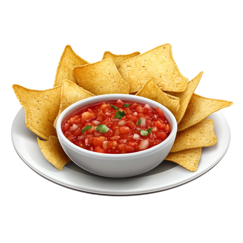 Mexican Nachos with Salsa on a Plate On Transparent Background png