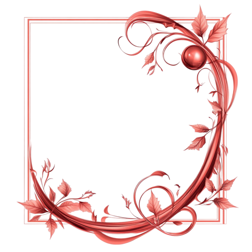 Vibrant Red Frame with Botanical Decorations on Transparent Background png