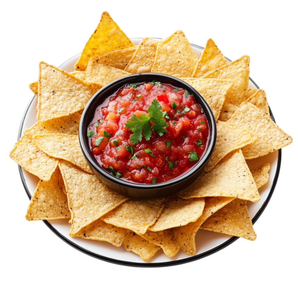 Delicious Nachos with Salsa on a Plate On Transparent Background png