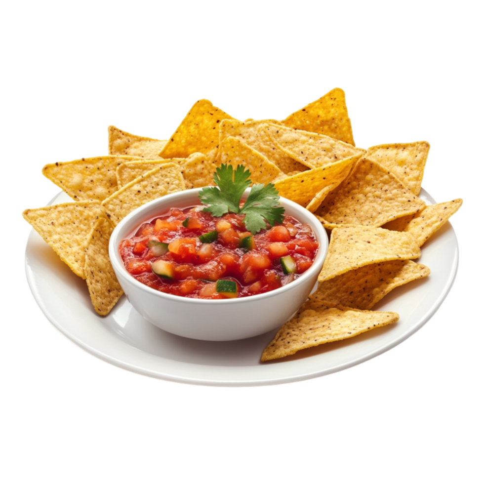 Tasty Nachos and Salsa Served on a Plate On Transparent Background png