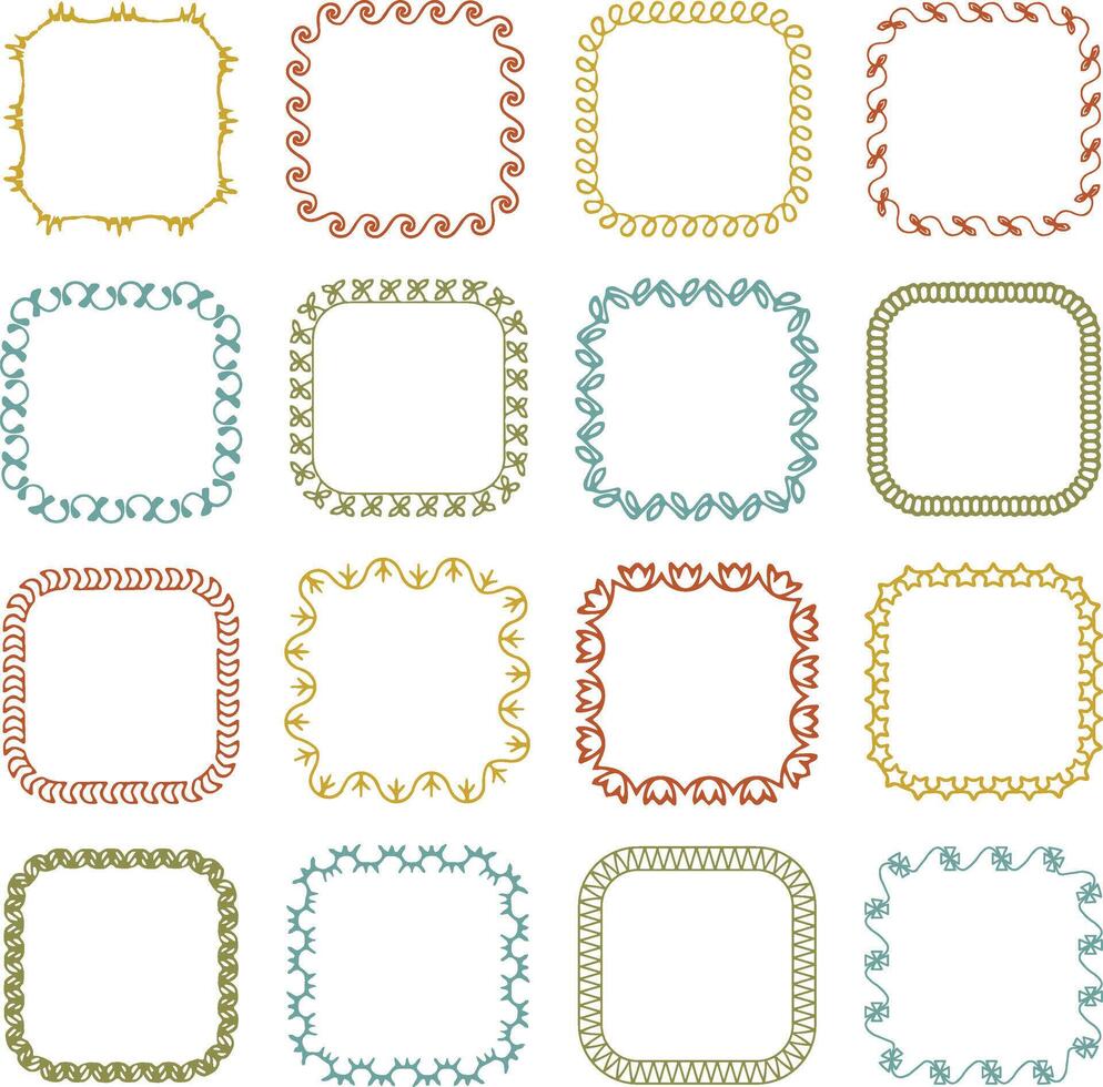 Hand drawn embroidery stitch square shape frames vector