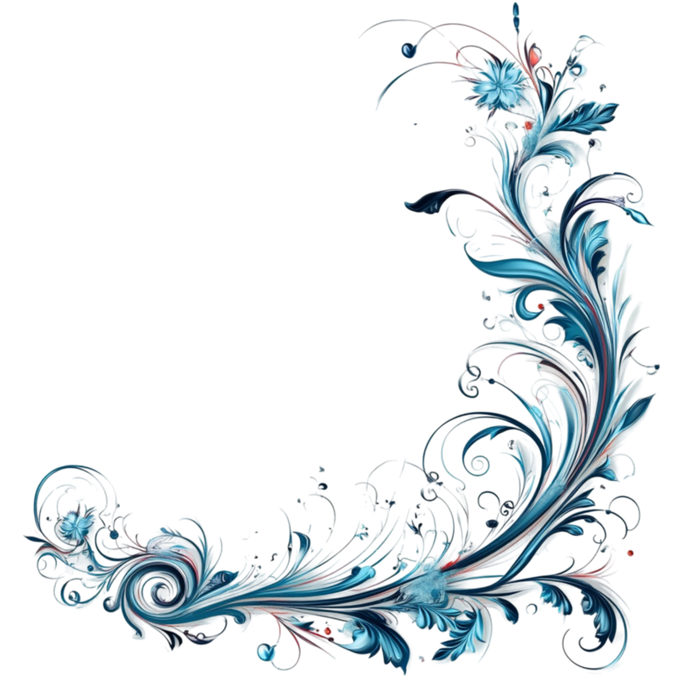 Elegant Red Frame with Floral Accents on Transparent Background png