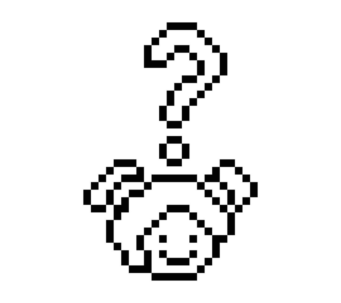 Cartoon of woman female girl or lady question question mark confuse query questionaire 8 bit pixel art . vector