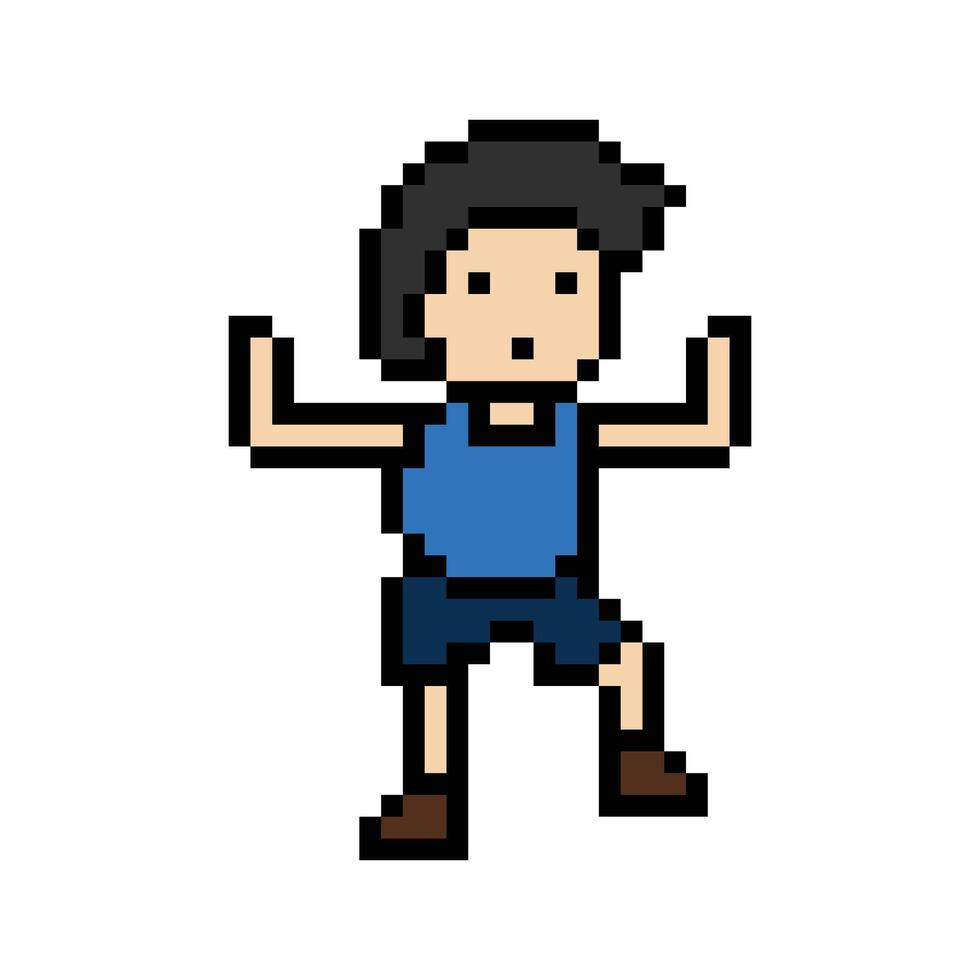 Cartoon character decor man male boy dance dancer exercise music 8 bit art. vector