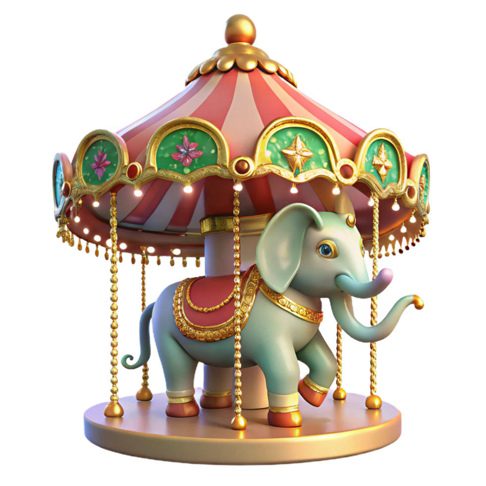Charming Elephant Carousel 3D Render png
