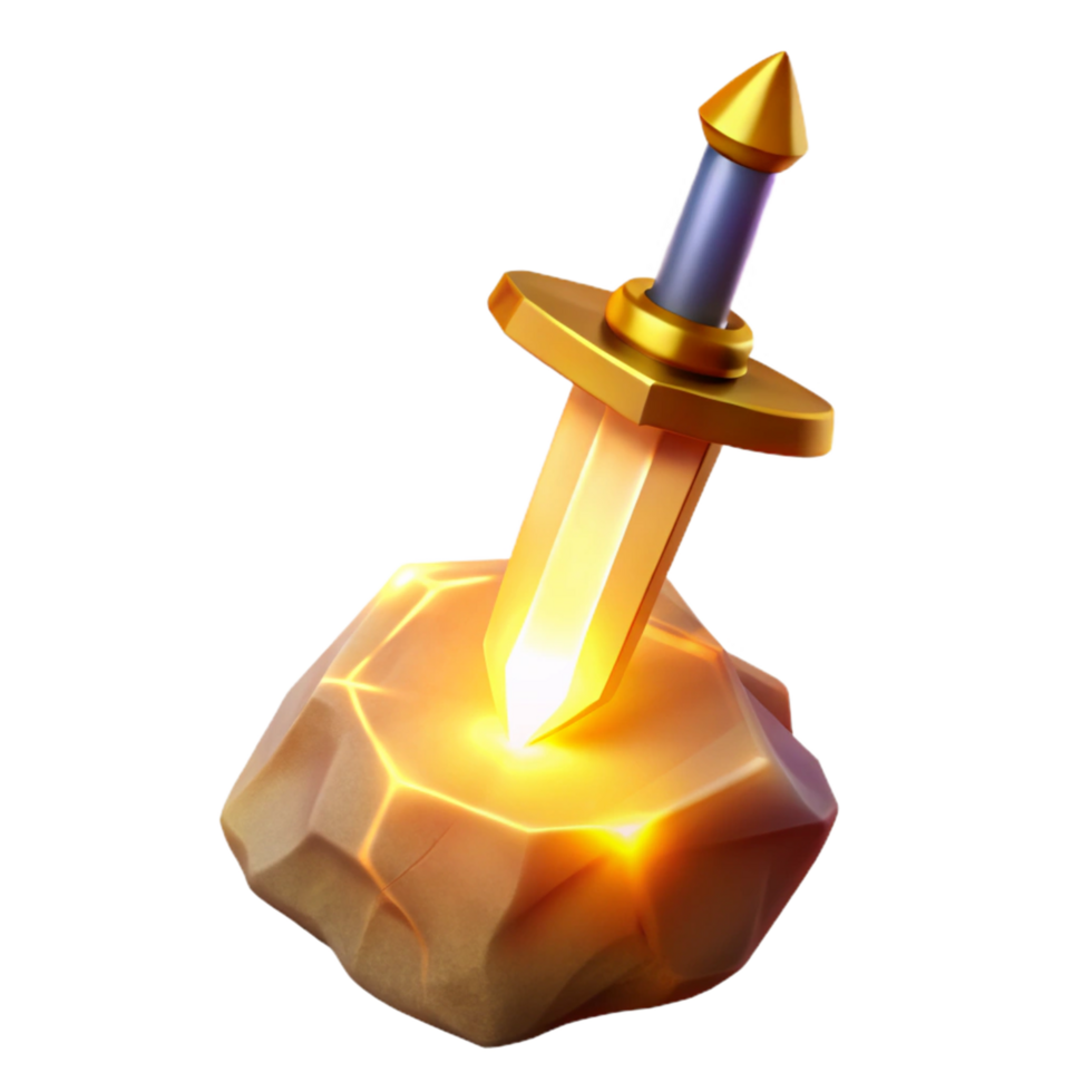Glowing Sword in Stone 3D Render png