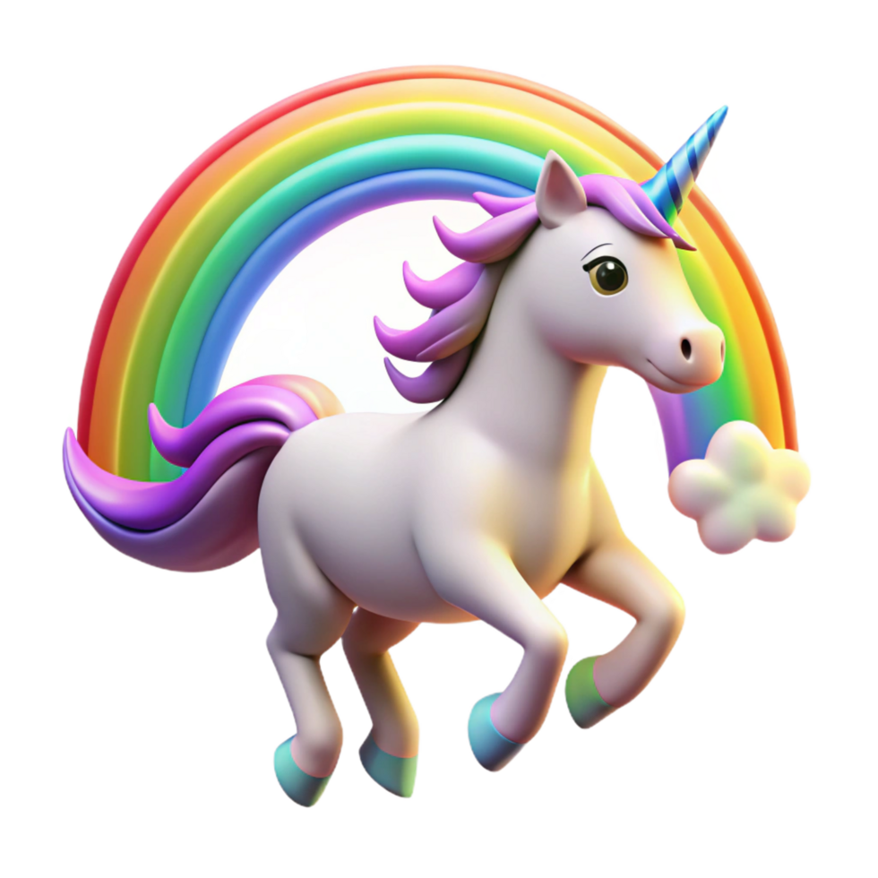 Cute 3D Unicorn Rainbow Illustration png