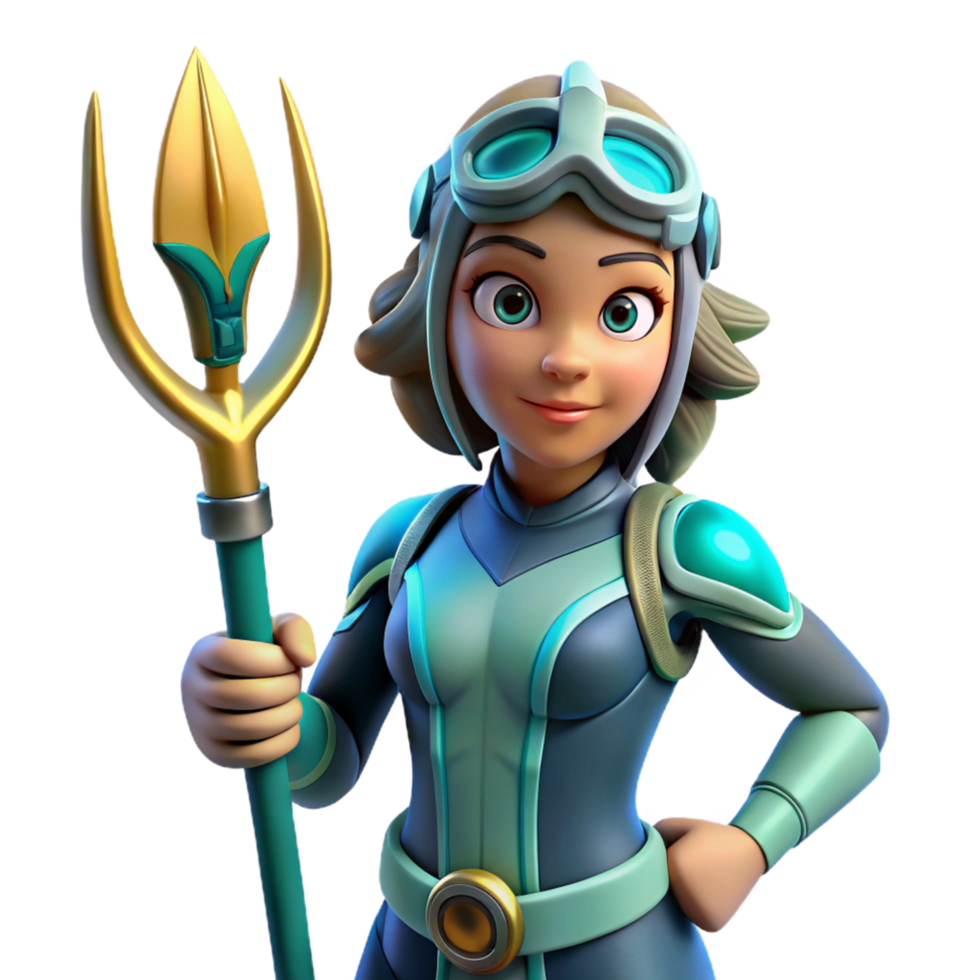 3D Render Girl with Trident png