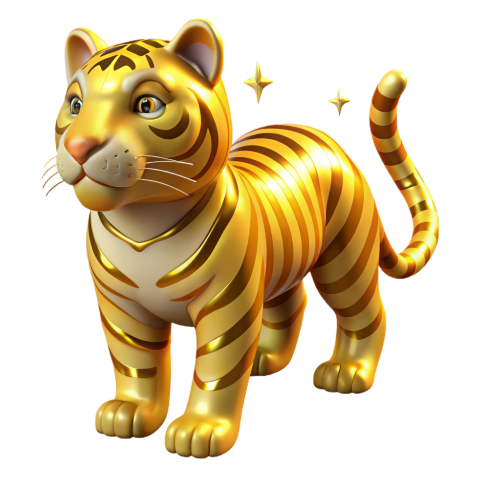 Golden Tiger Cub 3D Render png