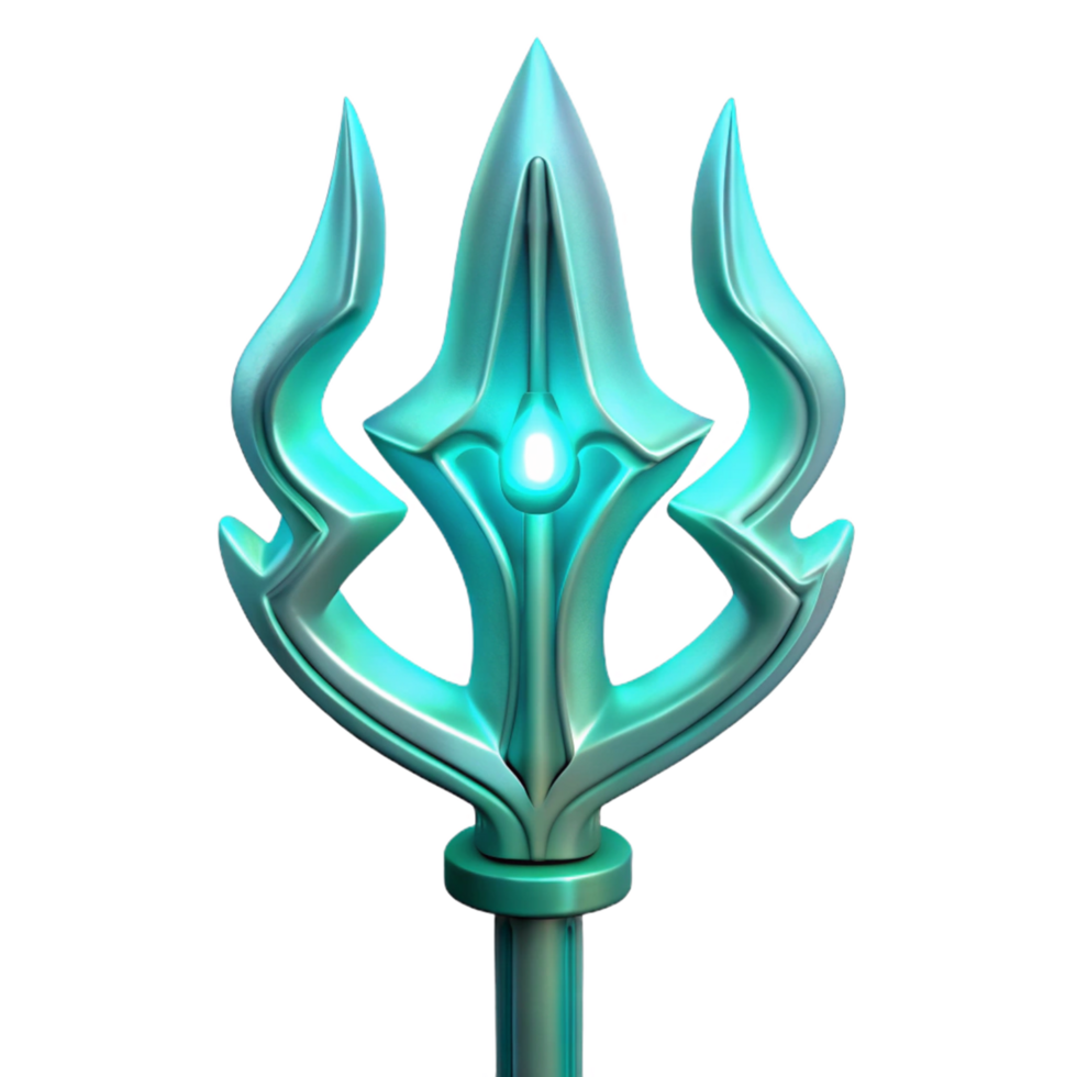 Glowing Teal Trident 3D Model png