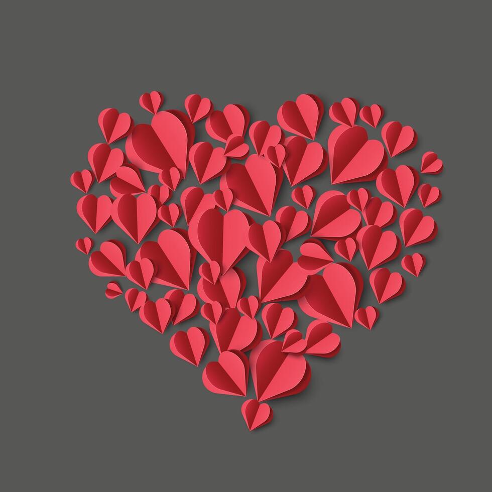 Happy Valentine's Day Paper Cut Heart. Trendy Banner with Paper Cut Heart. Modern Card with 3D Elements for Valentine's, Mother's, Women Day, Sale, Advertisement, Web, Cover, Poster, Banner, Flyer. vector