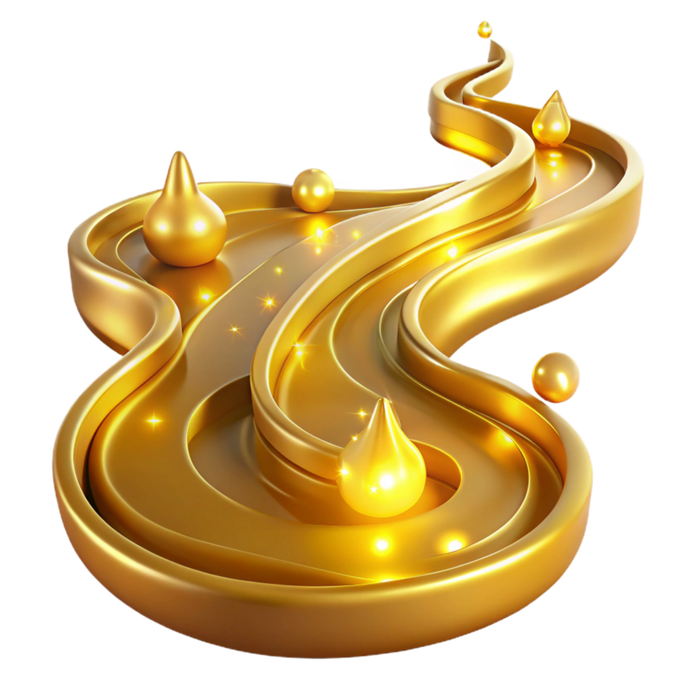 Golden Liquid Flow Abstract 3D Render png
