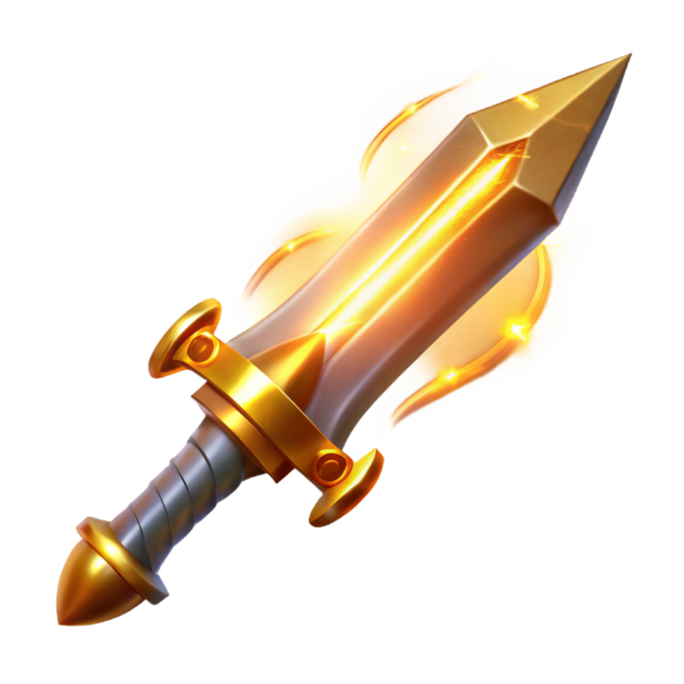 Flaming Gold Sword Fantasy Weapon png