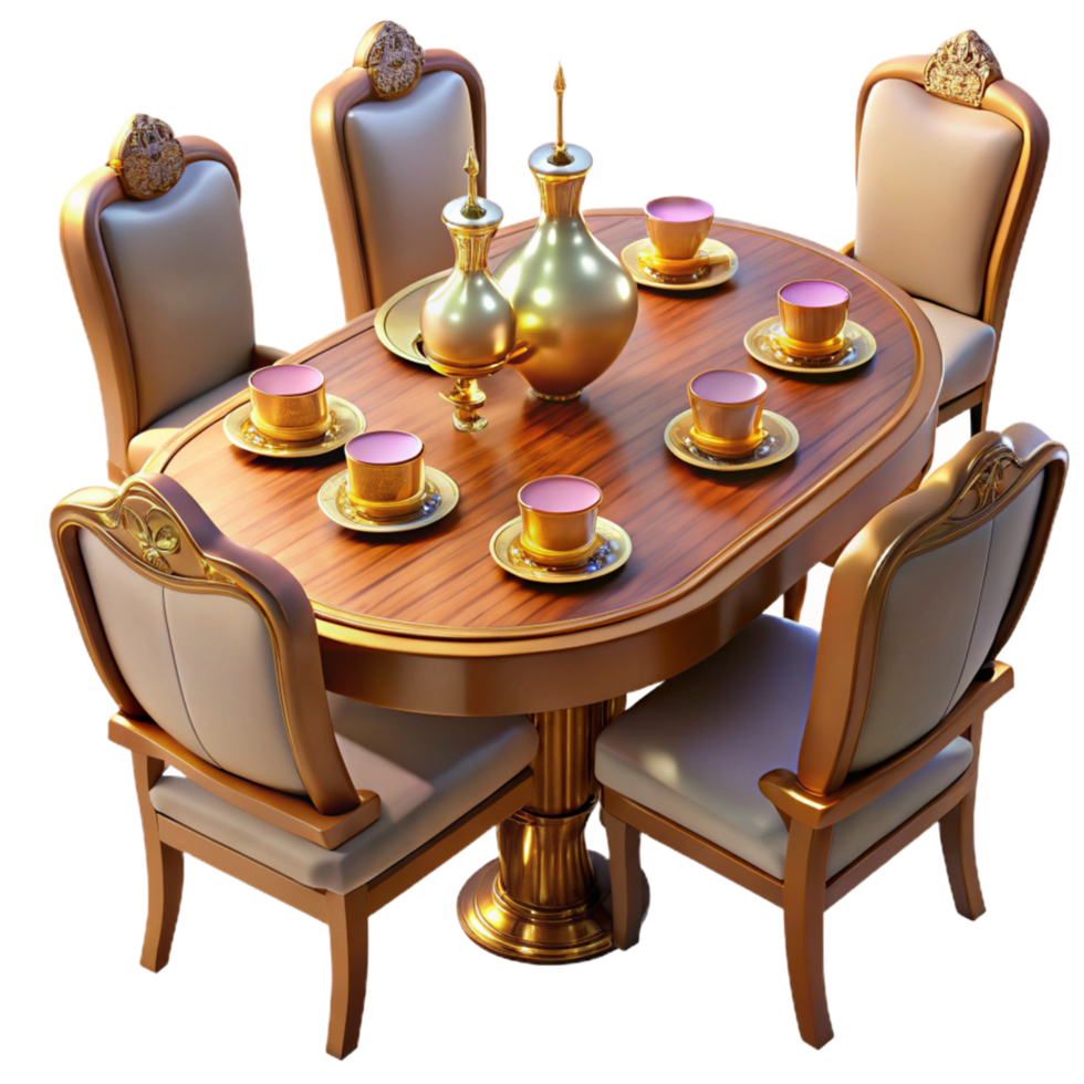 Elegant Dining Set Gold Chairs Table png