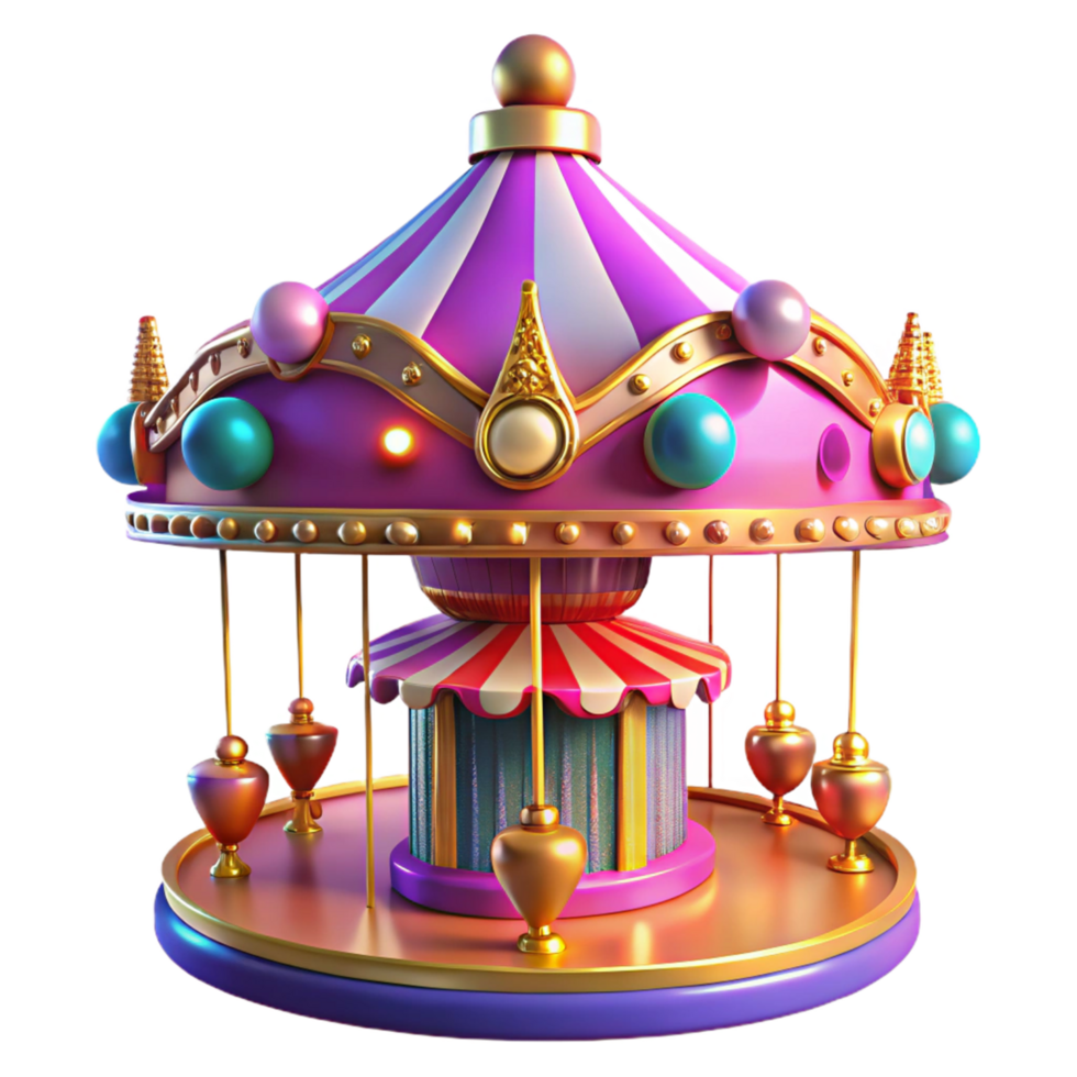 Whimsical Carousel 3D Render png