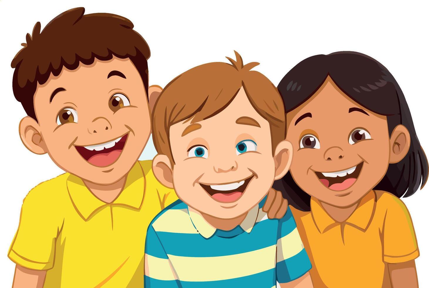 Happy children smiling and embracing diversity together vector