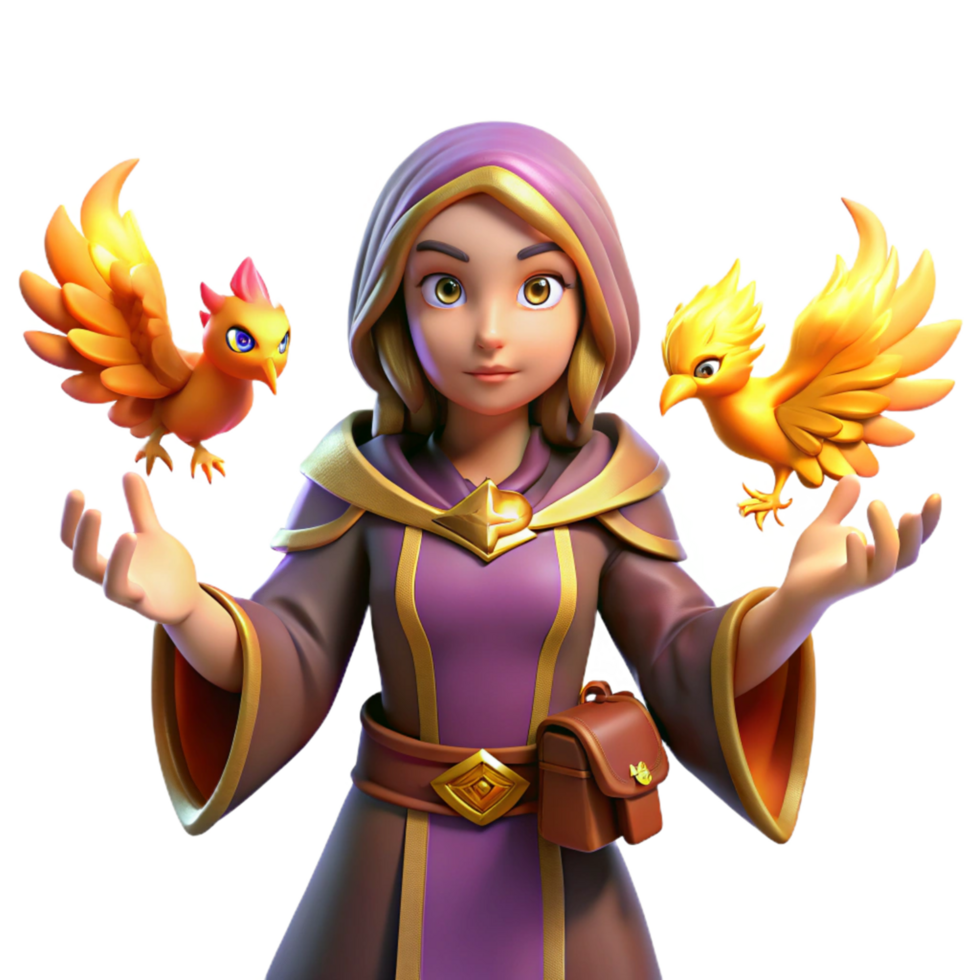 Fantasy Mage with Phoenixes png