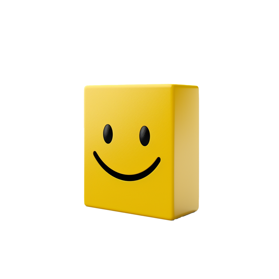 Happy yellow cube smiling face 3D render png