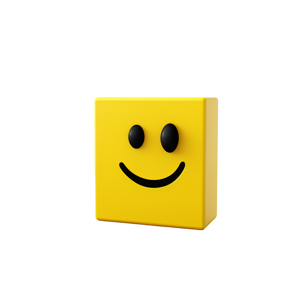Happy yellow cube smiley face 3D render digital art graphic design png