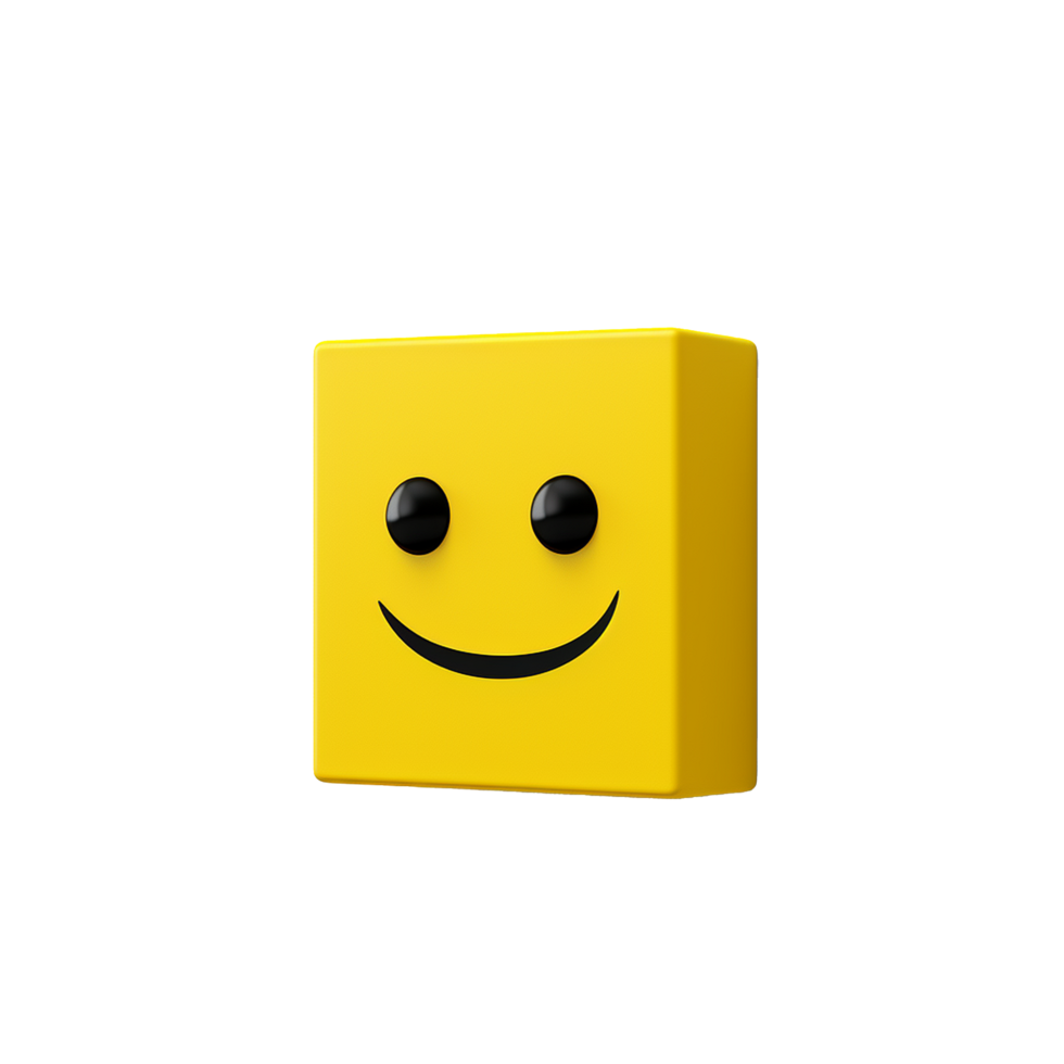 Happy yellow cube smiling face emoji 3D rendering png