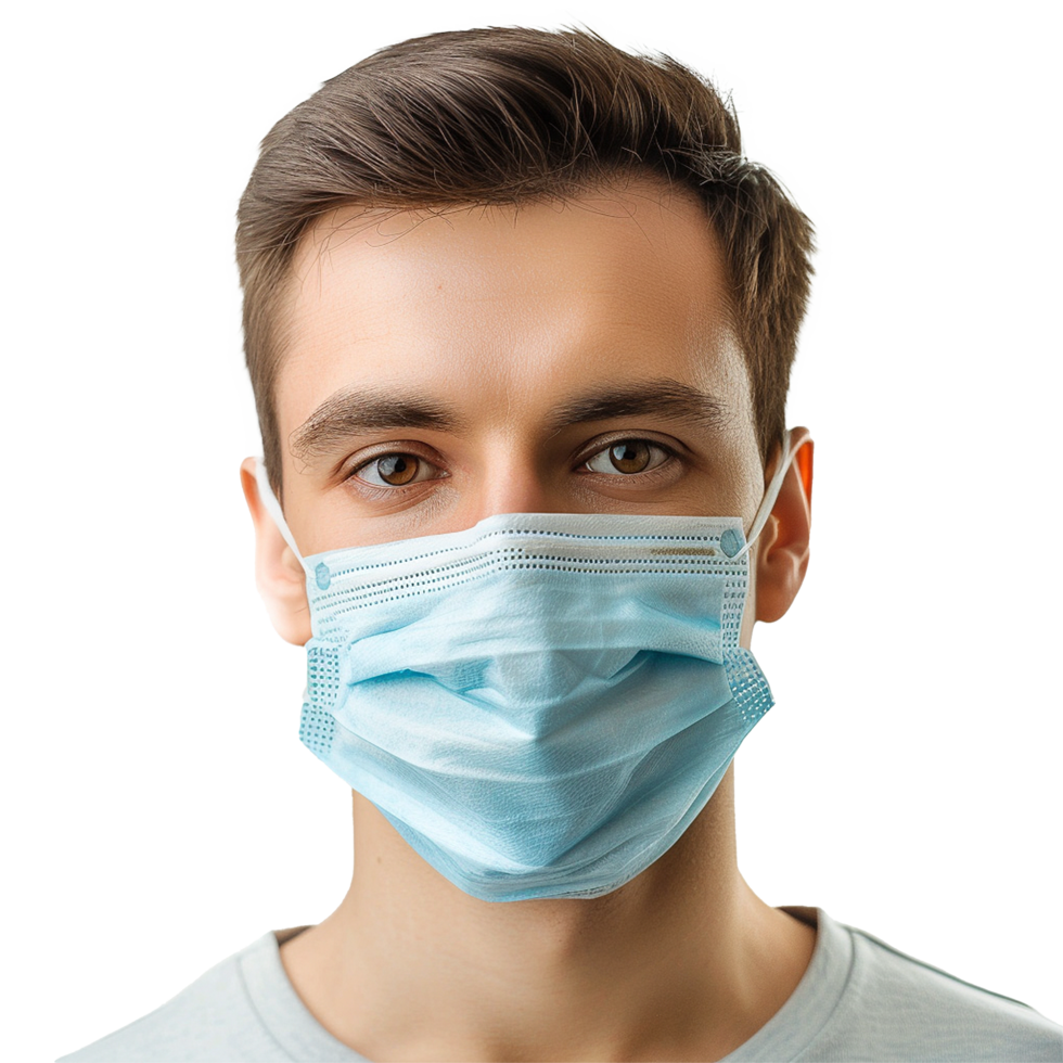 Young man wearing a light blue surgical face mask safety protection health png