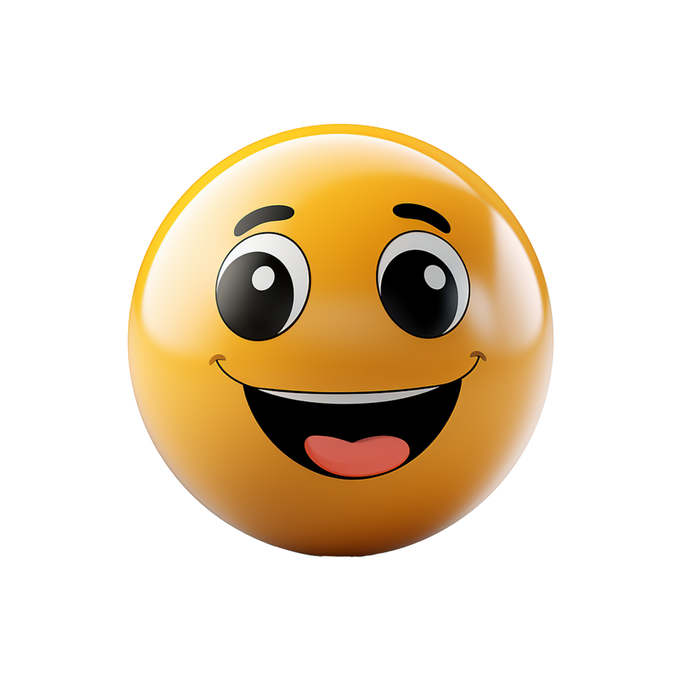 Happy emoticon joyful face smiling emoji yellow round cheerful expression positive mood playful cartoon character fun cute png