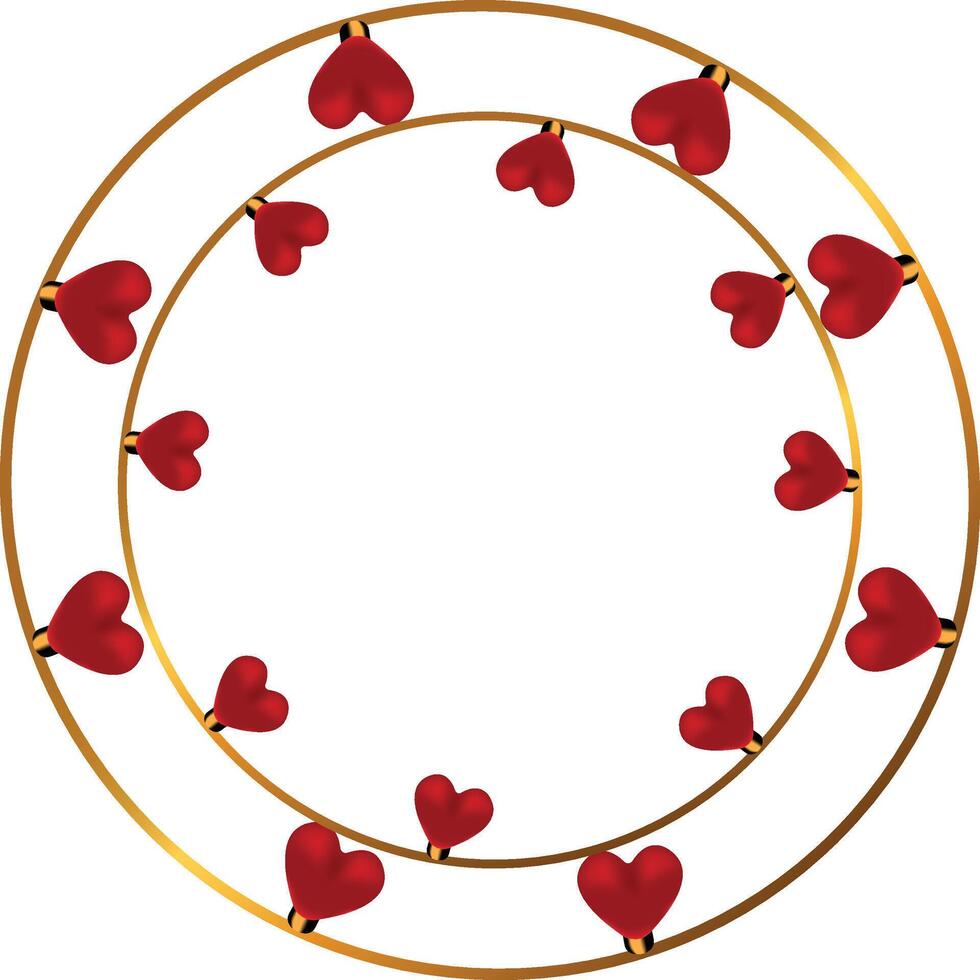 Round gold frame with hearts design. vector