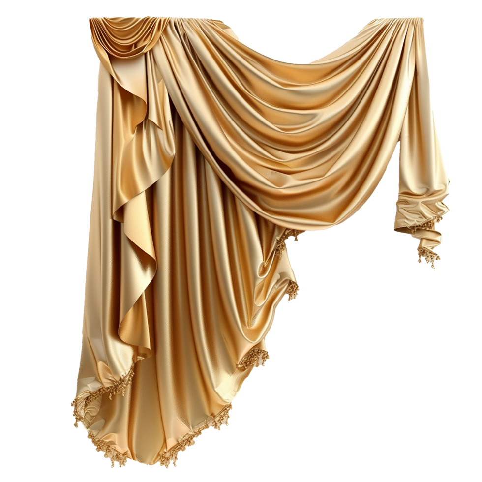 Elegant Gold Drapery Luxurious Fabric Swags and Tails Design png