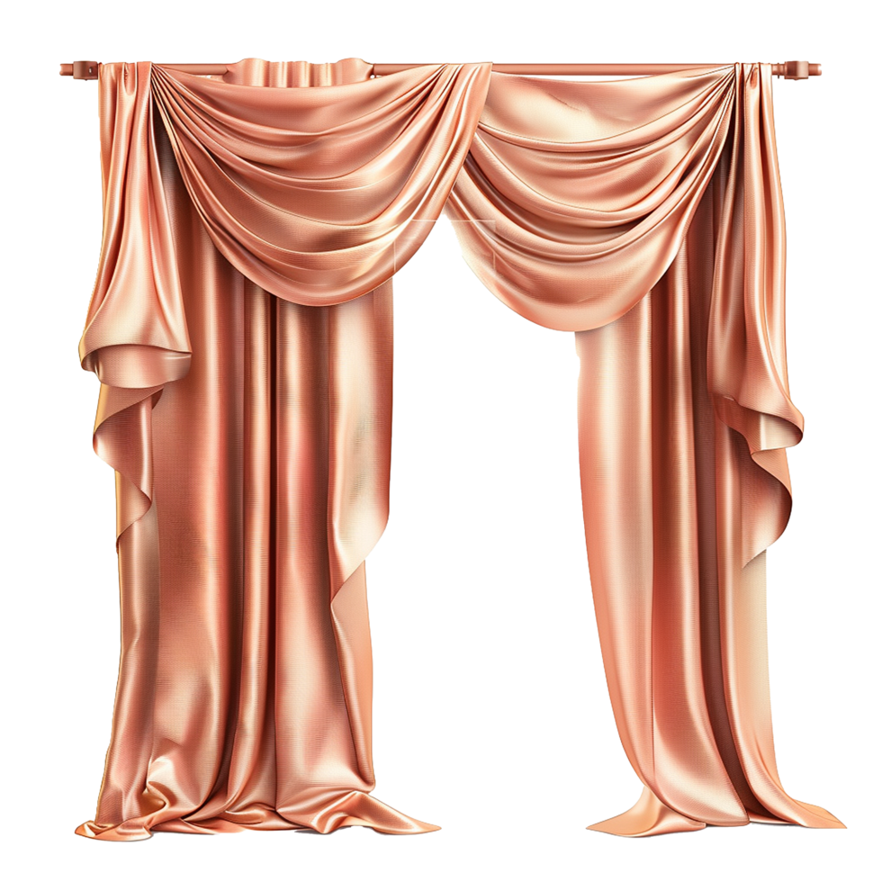 Elegant Peach Draped Curtains Luxurious Fabric Interior Design, png