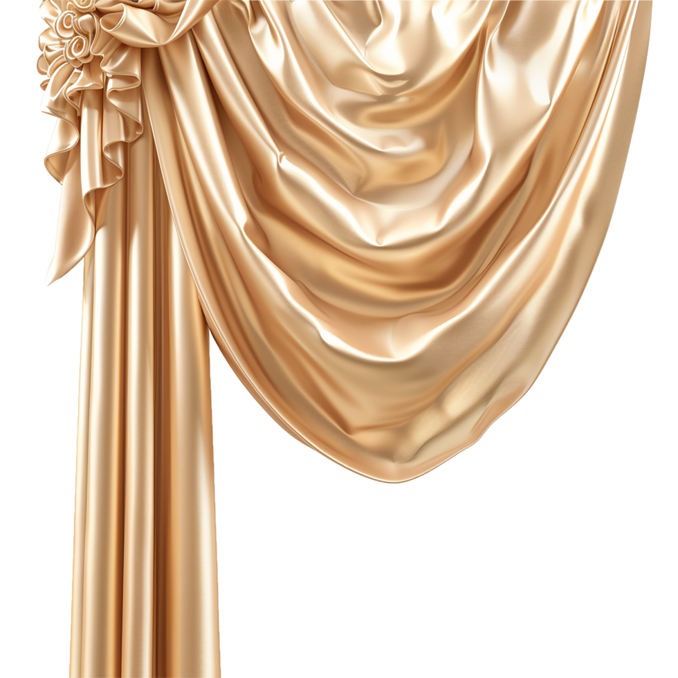 Elegant Gold Drapes with Flower Detail Window Decor Luxurious Fabric Soft Texture, png