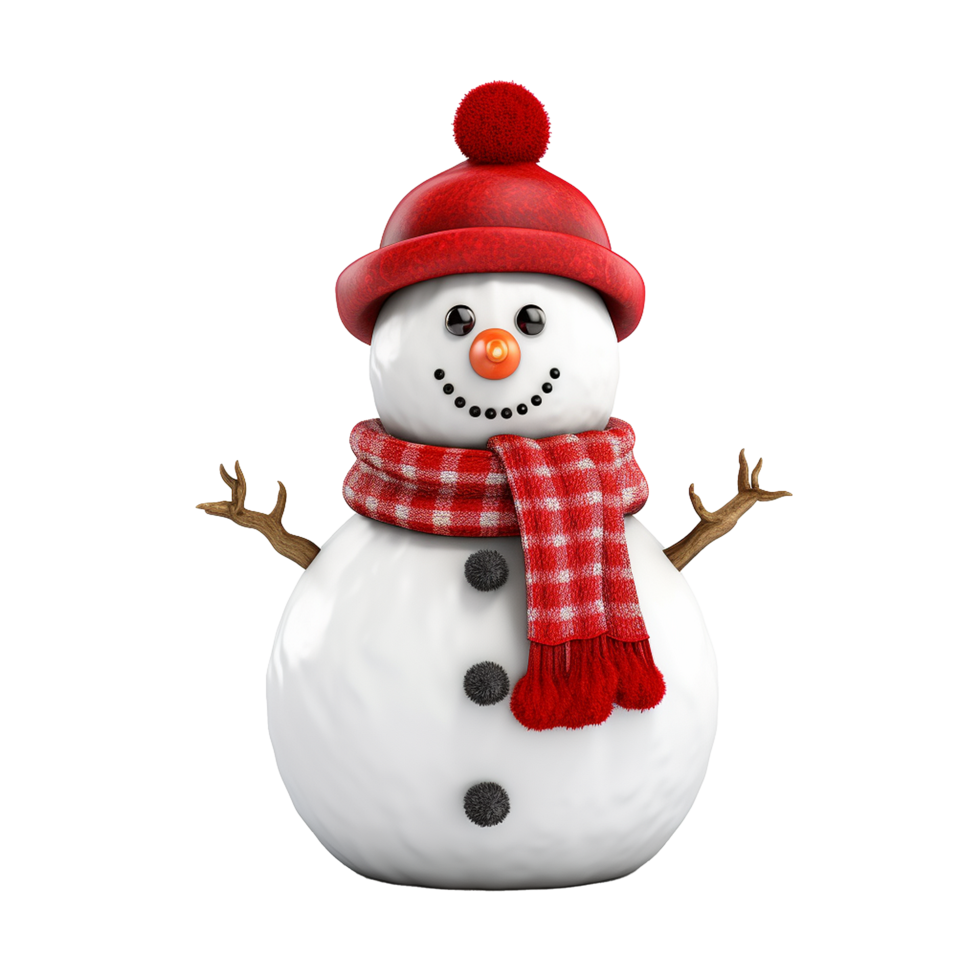 Festive Snowman in Red Hat and Scarf Holiday Cheer png