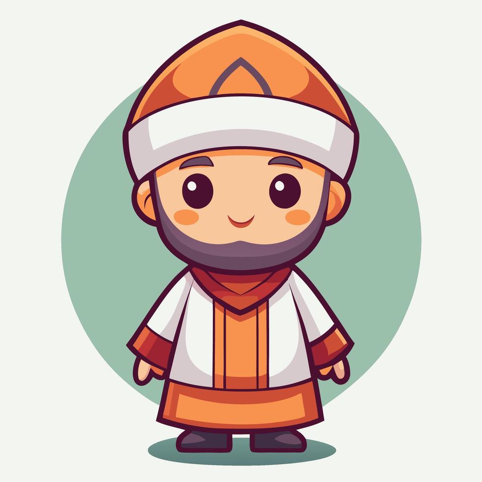 cartoon illustration of a priest in an orange and white outfit vector