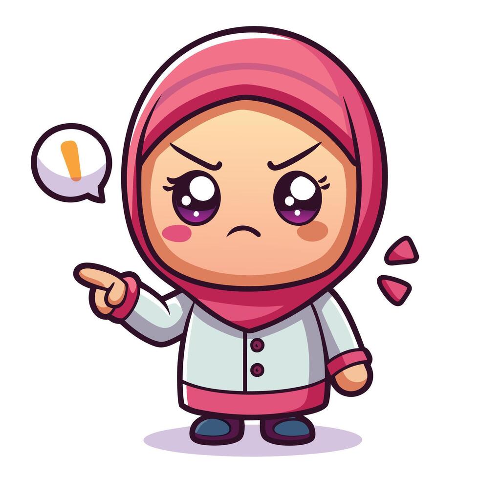 cartoon muslim girl pointing finger at something vector