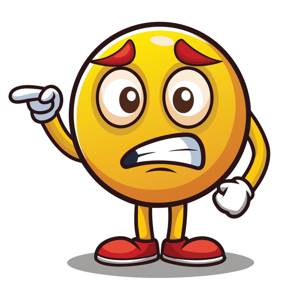 angry emoticon character pointing finger at something vector