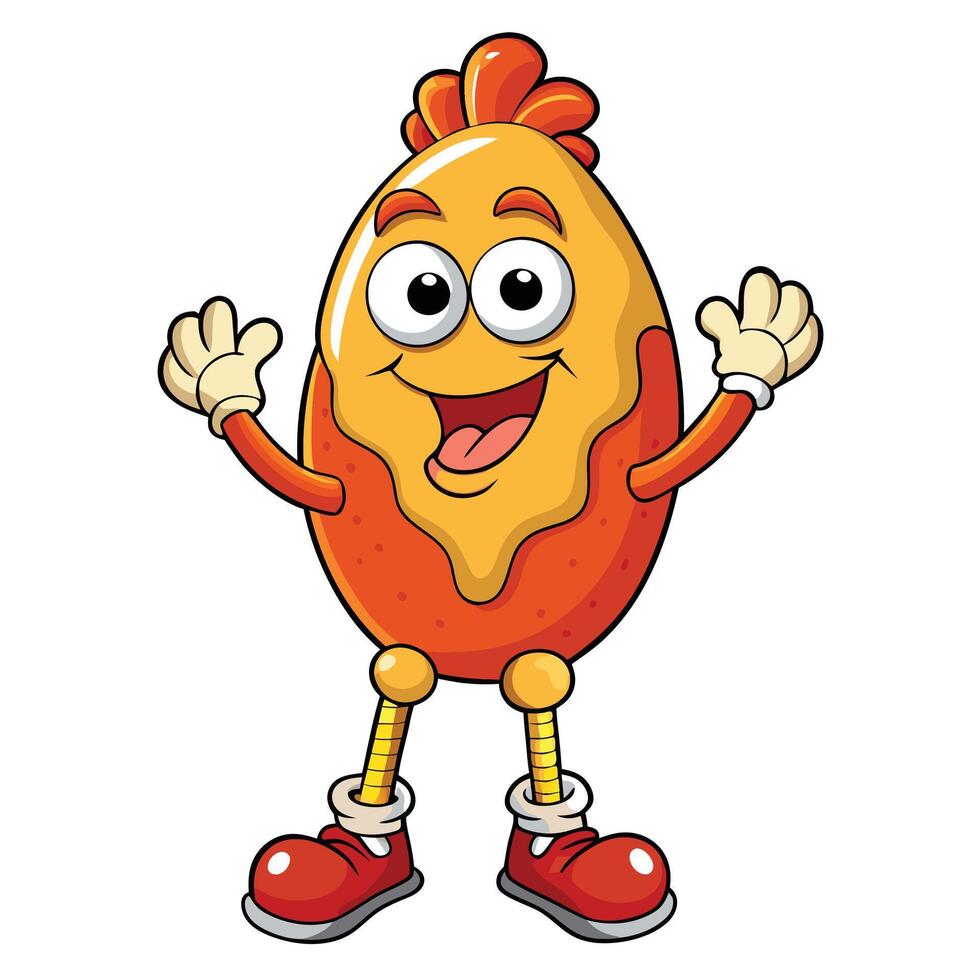 a cartoon egg character with arms up and legs spread vector
