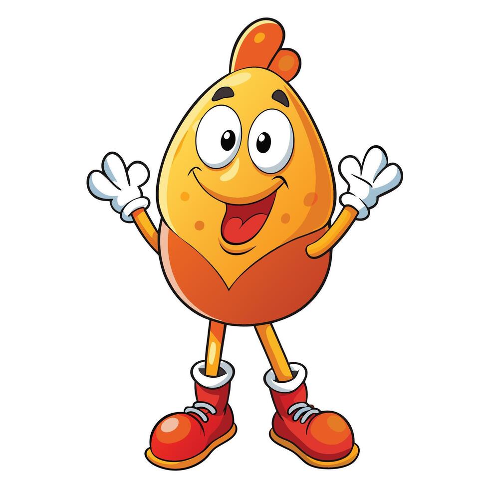 a cartoon chicken character with arms up and legs spread vector