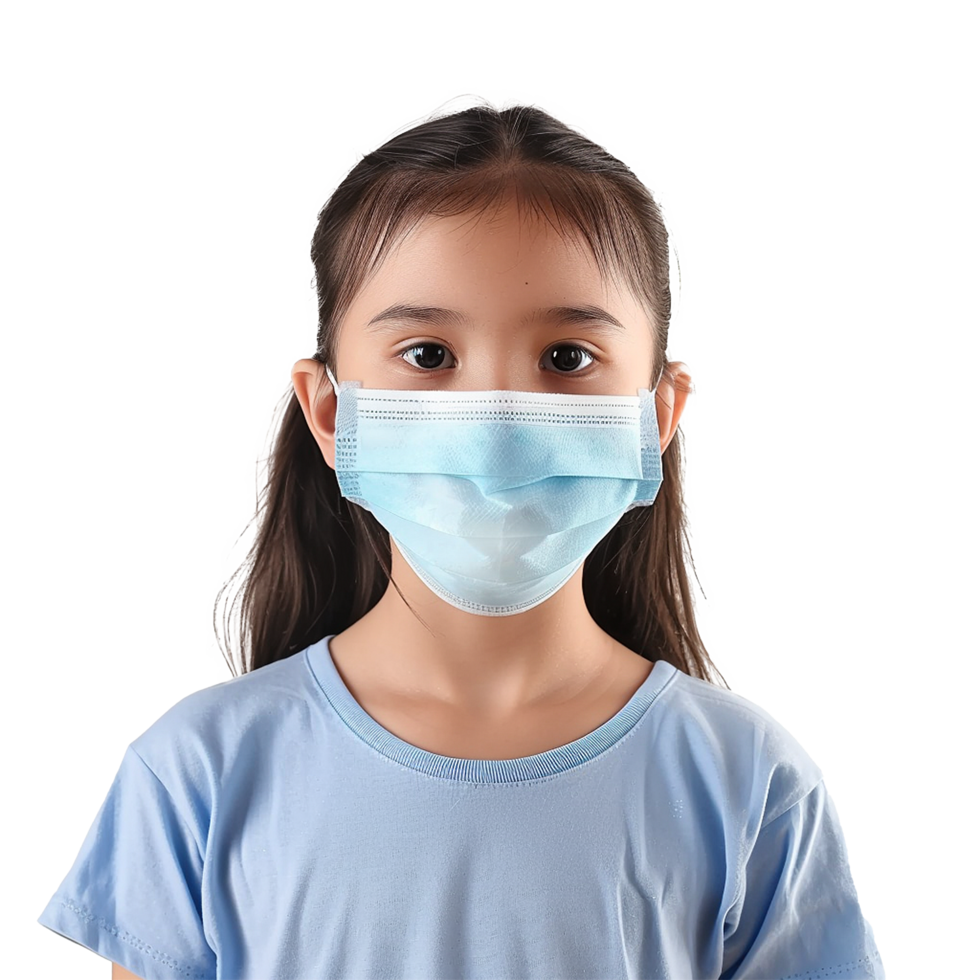 Girl wearing light blue face mask health safety protection png