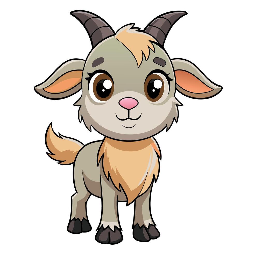 goat with horns and horns on a white very cute and adorable vector