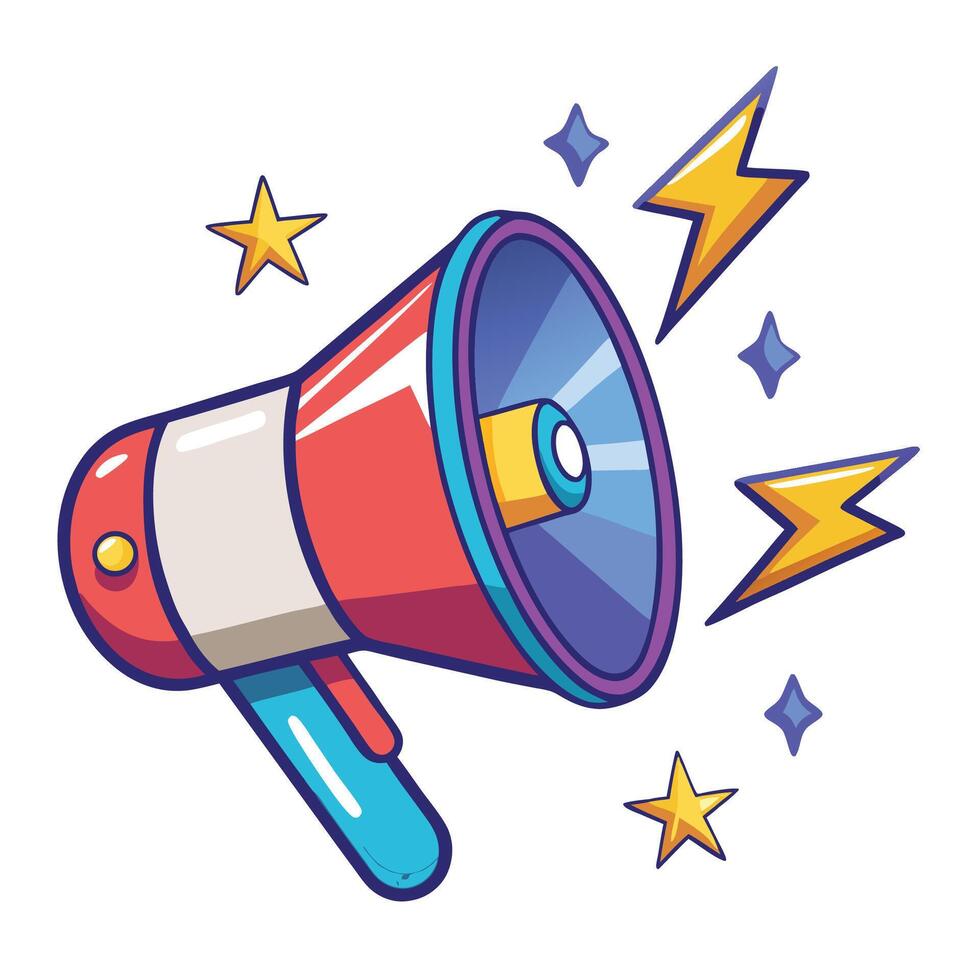 a megaphone with stars and lightning vector