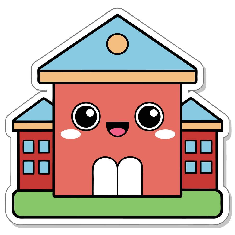 sticker with cute school building vector